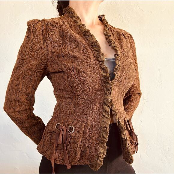Y2K Floce Textured Paisley Brown Jacket - Picture 1 of 5